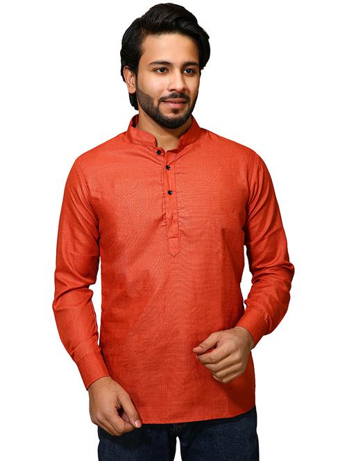 orange solid short kurta - 19480924 - Standard Image - 0