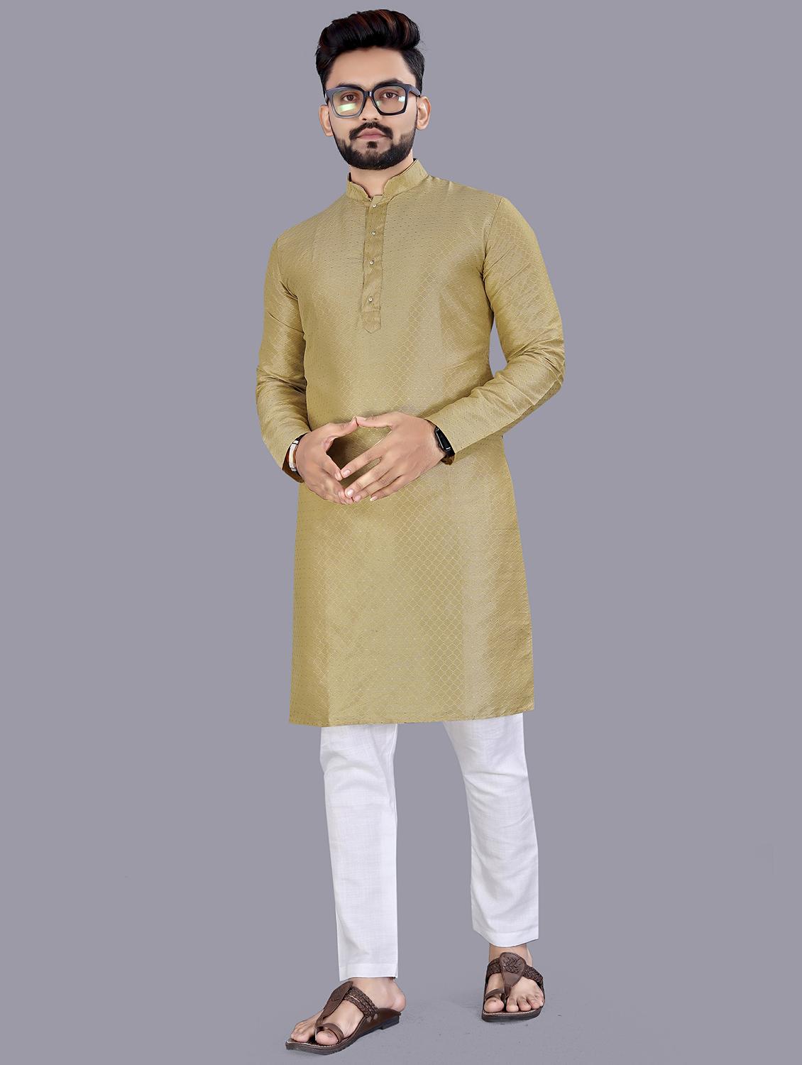 gold self design kurta - 19481107 - Zoom Image - 0