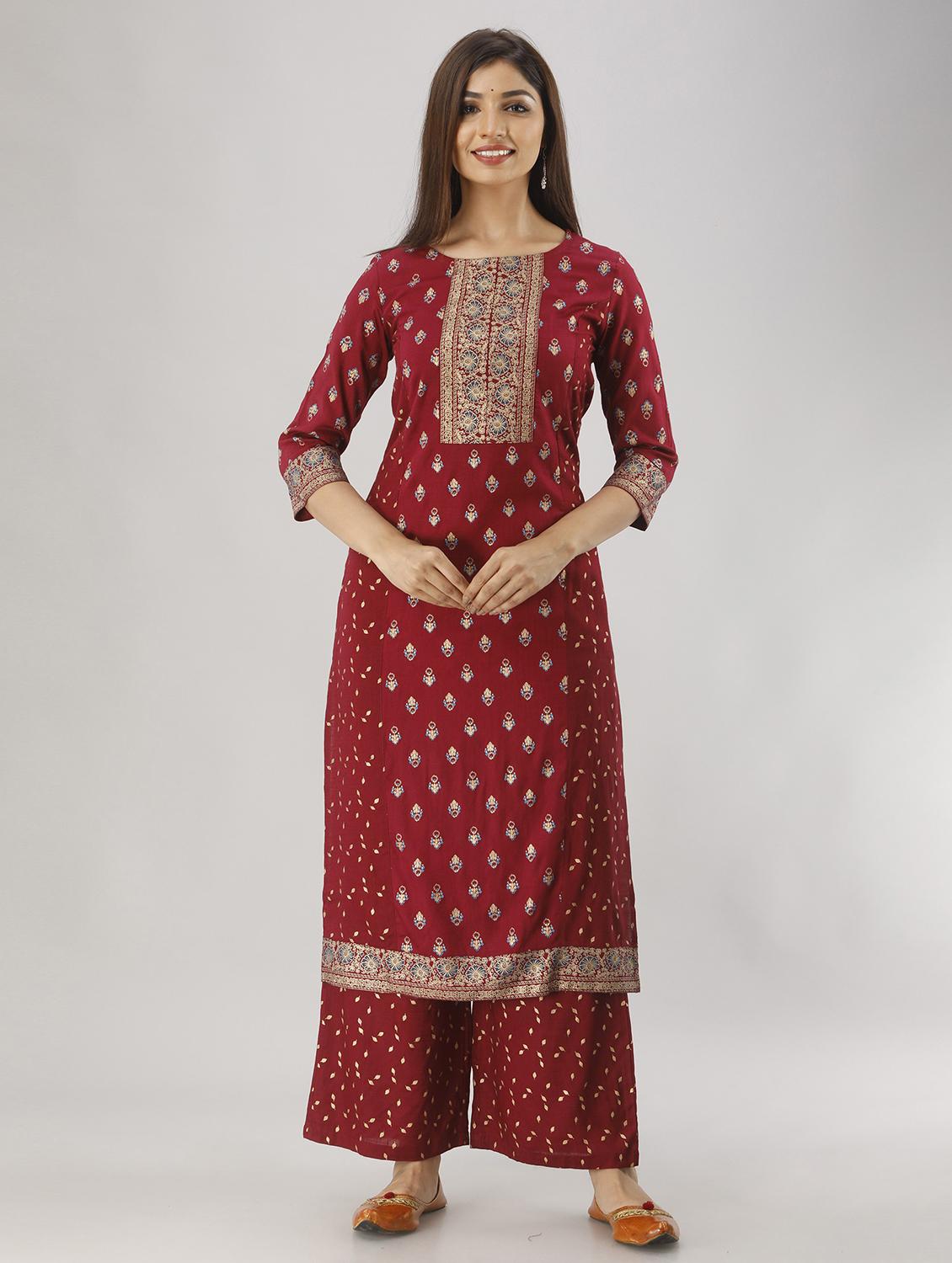 women printed kurta with palazzo set - 19481696 - Zoom Image - 0