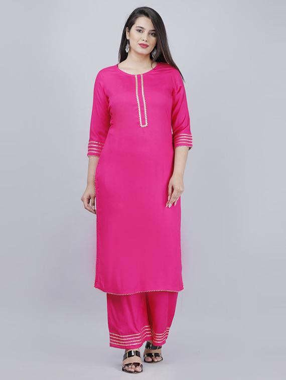 pink self design kurta palazzo set
