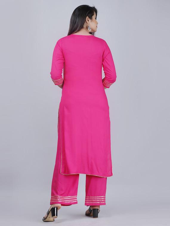 pink self design kurta palazzo set - 19481710 - Standard Image - 3