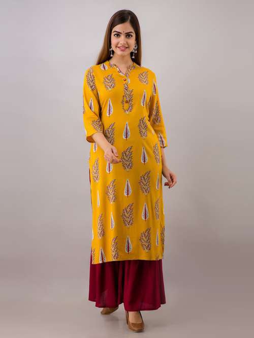 yellow self design kurta sharara set - 19481741 - Standard Image - 0