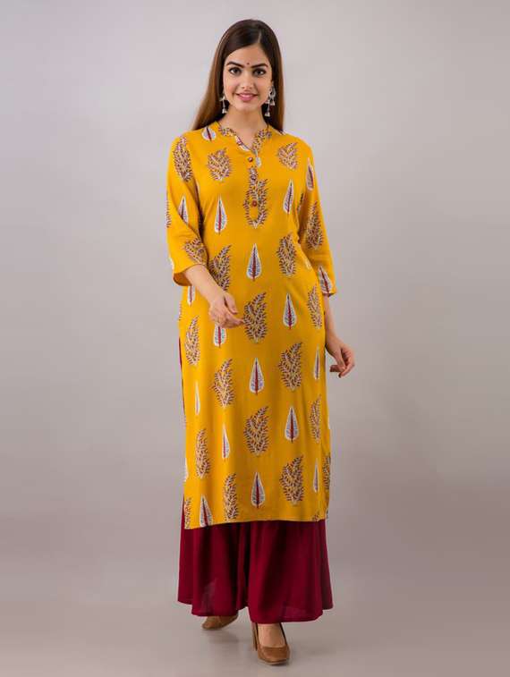 yellow self design kurta sharara set - 19481741 - Zoom Image - 0