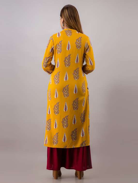 yellow self design kurta sharara set - 19481741 - Standard Image - 3
