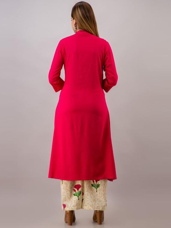 women pink solid kurta palazzo set - 19481749 - Standard Image - 3