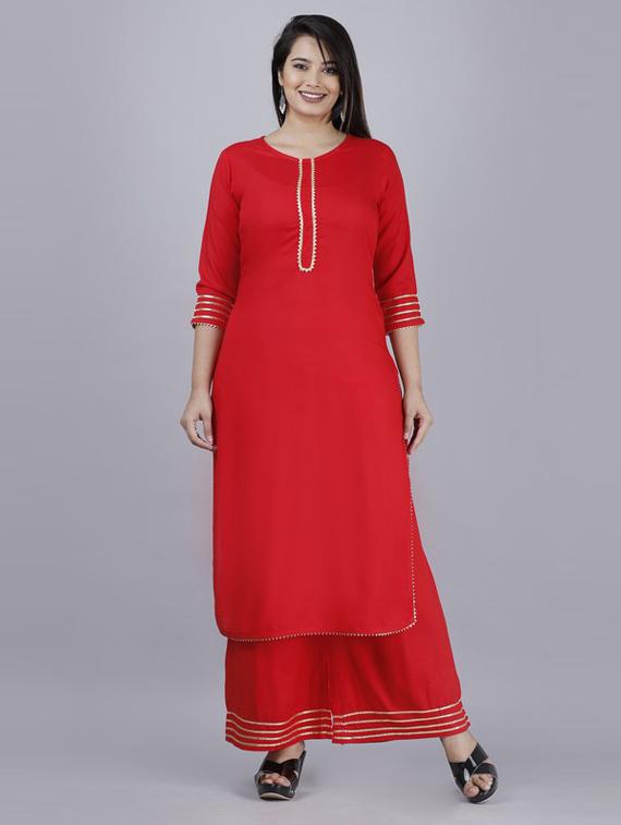red self design kurta palazzo set - 19481773 - Zoom Image - 0