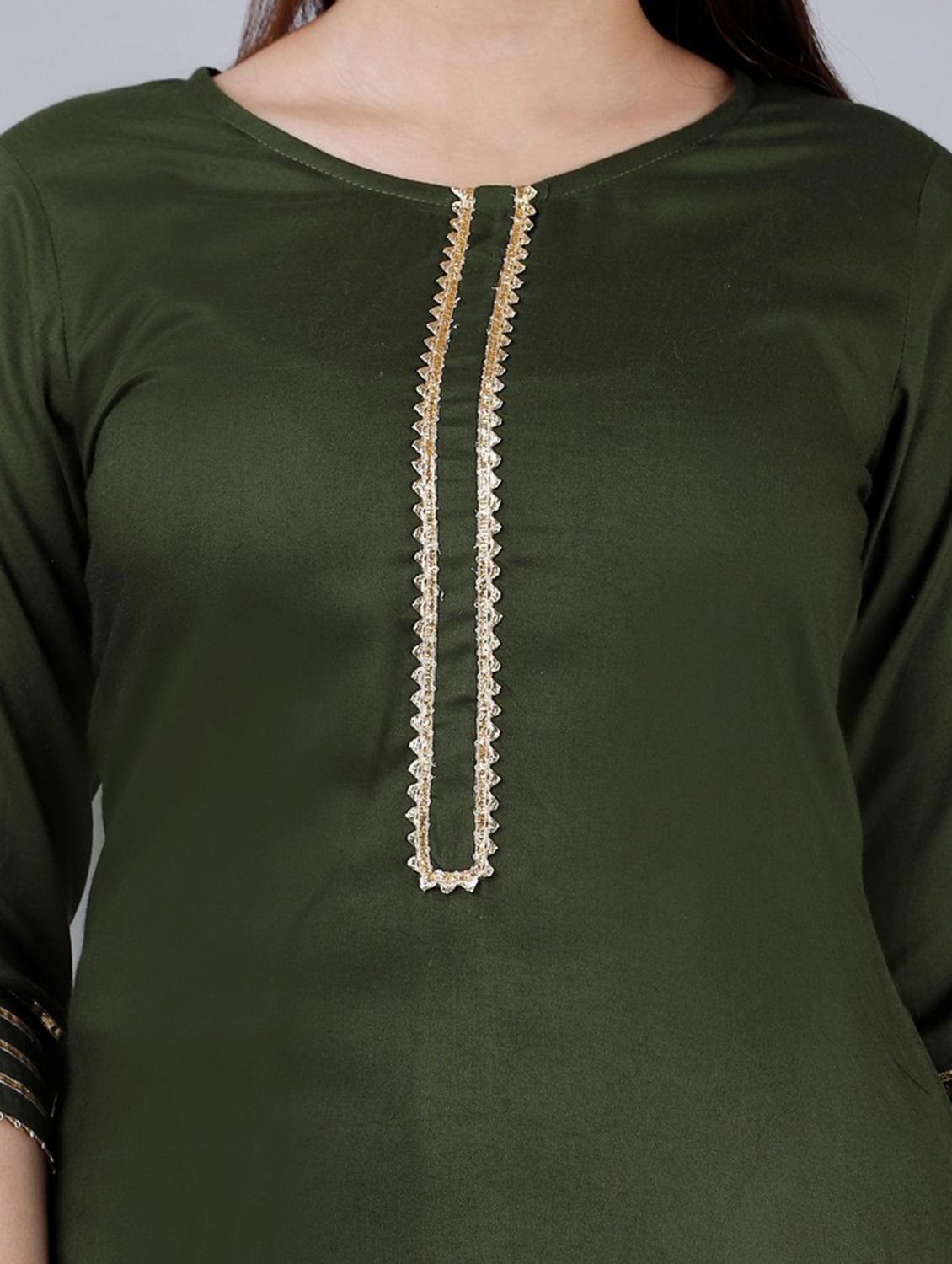 women olive solids kurta palazzo set - 19481774 - Standard Image - 3
