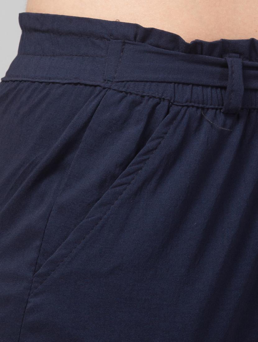 navy blue lycra pleated trouser with belt - 19482541 - Standard Image - 5