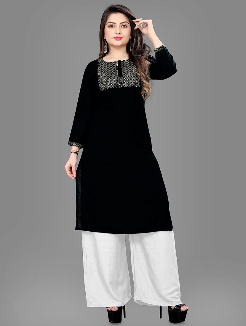 black self design kurta palazzo set - 19482568 - Zoom Image - 0