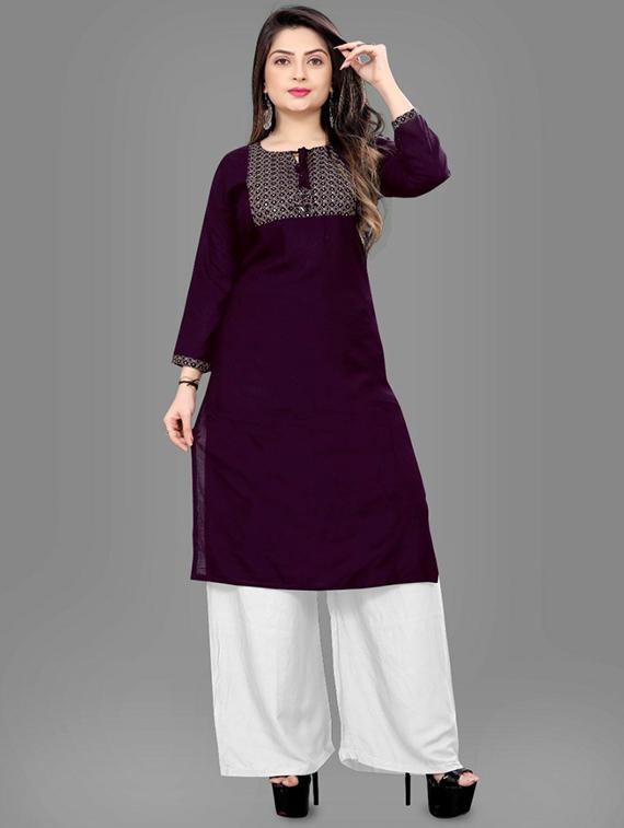 purple self design kurta palazzo set - 19482573 - Zoom Image - 0