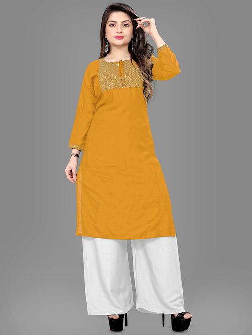 yellow self design kurta palazzo set - 19482574 - Standard Image - 0