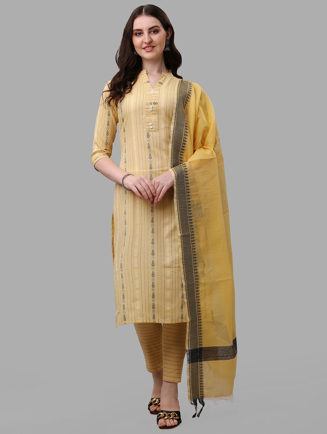 yellow self design kurta dupatta set - 19482578 - Zoom Image - 0