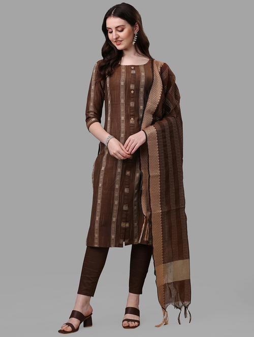 brown self design kurta dupatta set - 19482584 - Standard Image - 0
