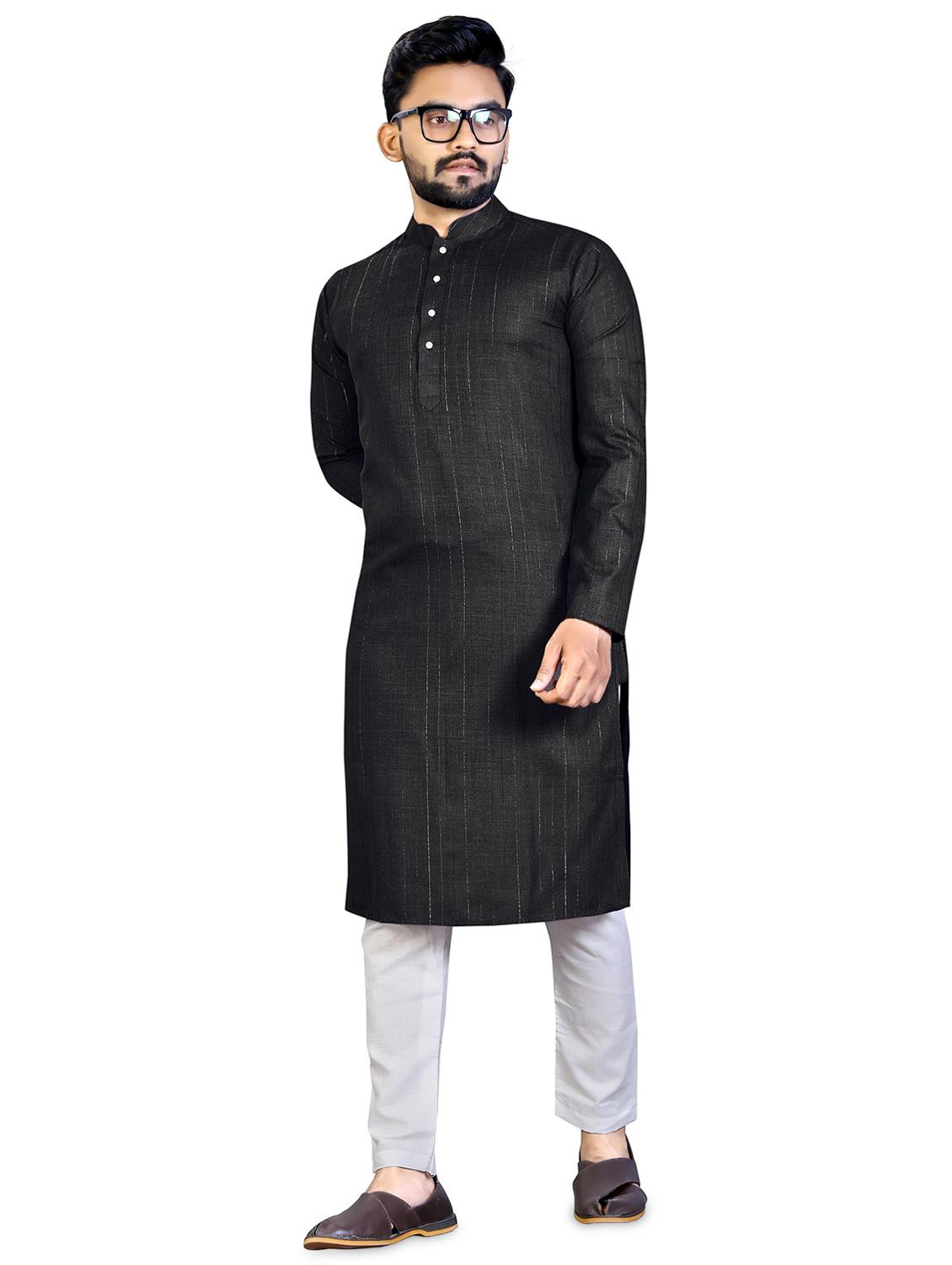 black silk blend kurta with trousers set - 19482588 -  Zoom Image - 0