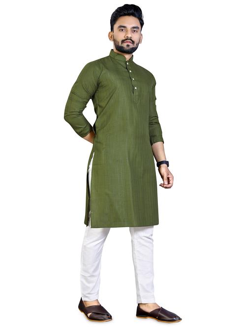 green striped silk blend kurta with trousers set - 19482595 -  Standard Image - 0