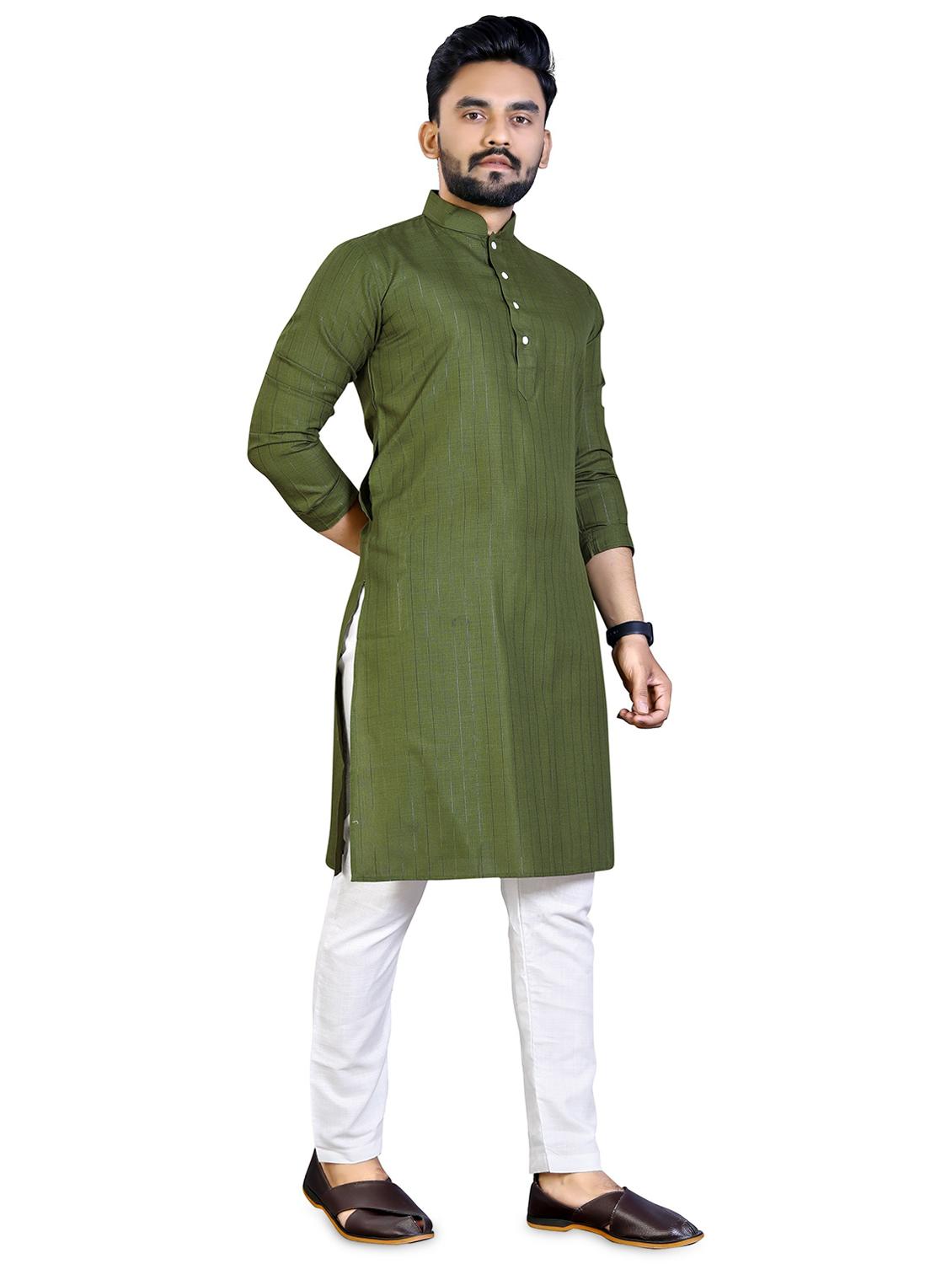 green striped silk blend kurta with trousers set - 19482595 -  Zoom Image - 0