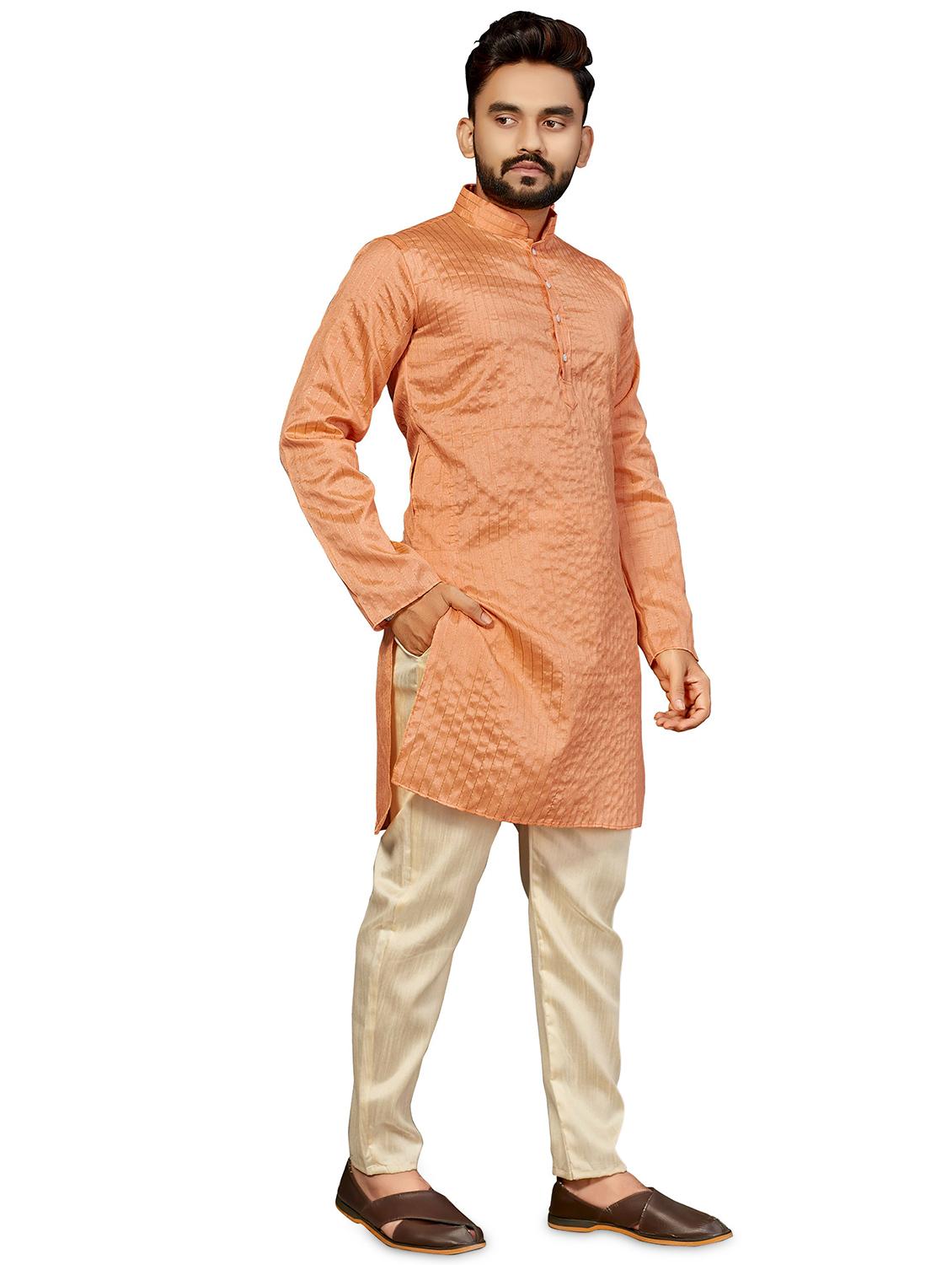 orange striped cotton kurta pyjama ethnic wear set - 19482597 - Zoom Image - 0
