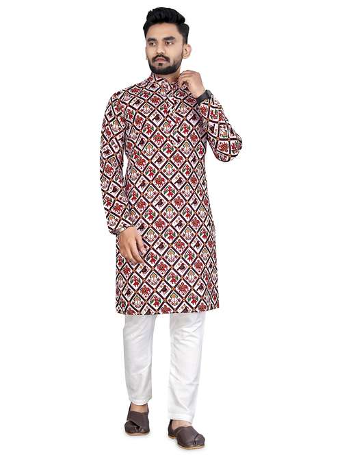 white printed cotton kurta pyjama set - 19482634 - Standard Image - 0