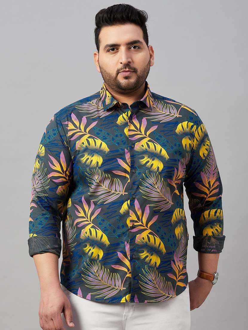 mens leaf print casual shirt