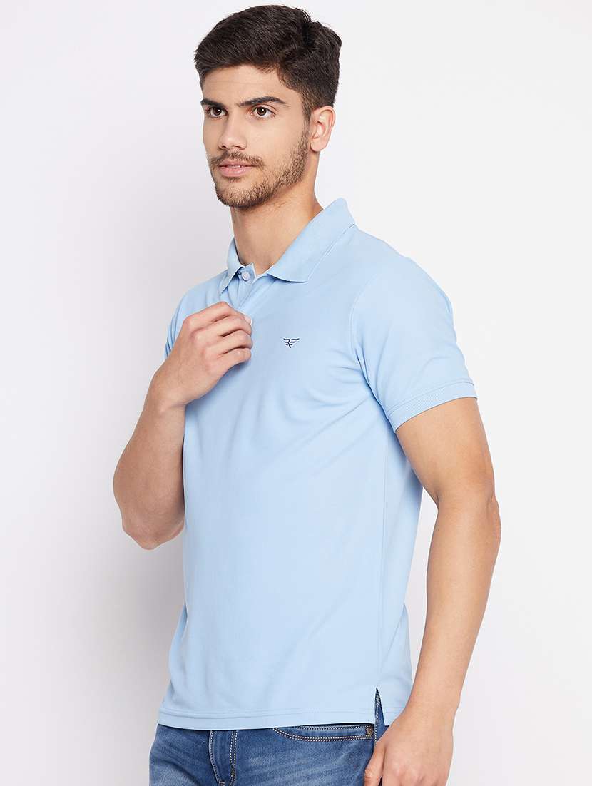 blue cotton polo neck t-shirt