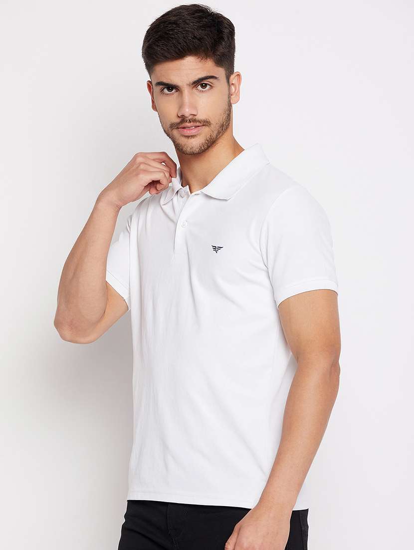 white cotton polo neck t-shirt