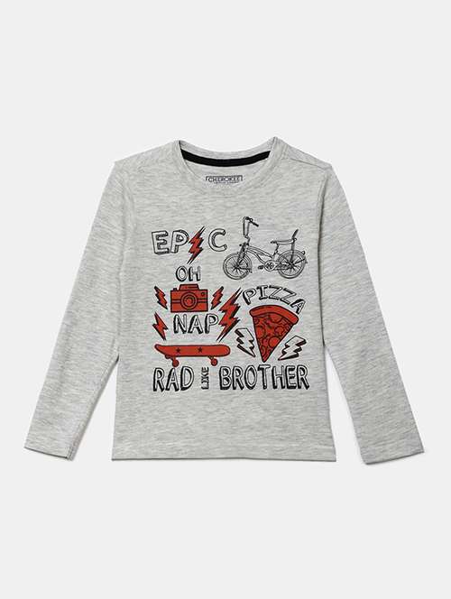 grey printed round neck t-shirt - 19484517 -  Standard Image - 0