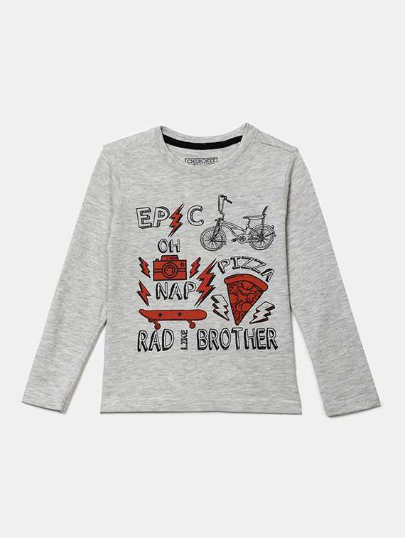 grey printed round neck t-shirt - 19484517 -  Zoom Image - 0