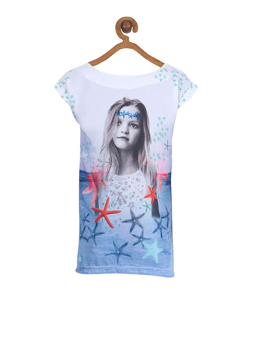  white cotton printed regular tee