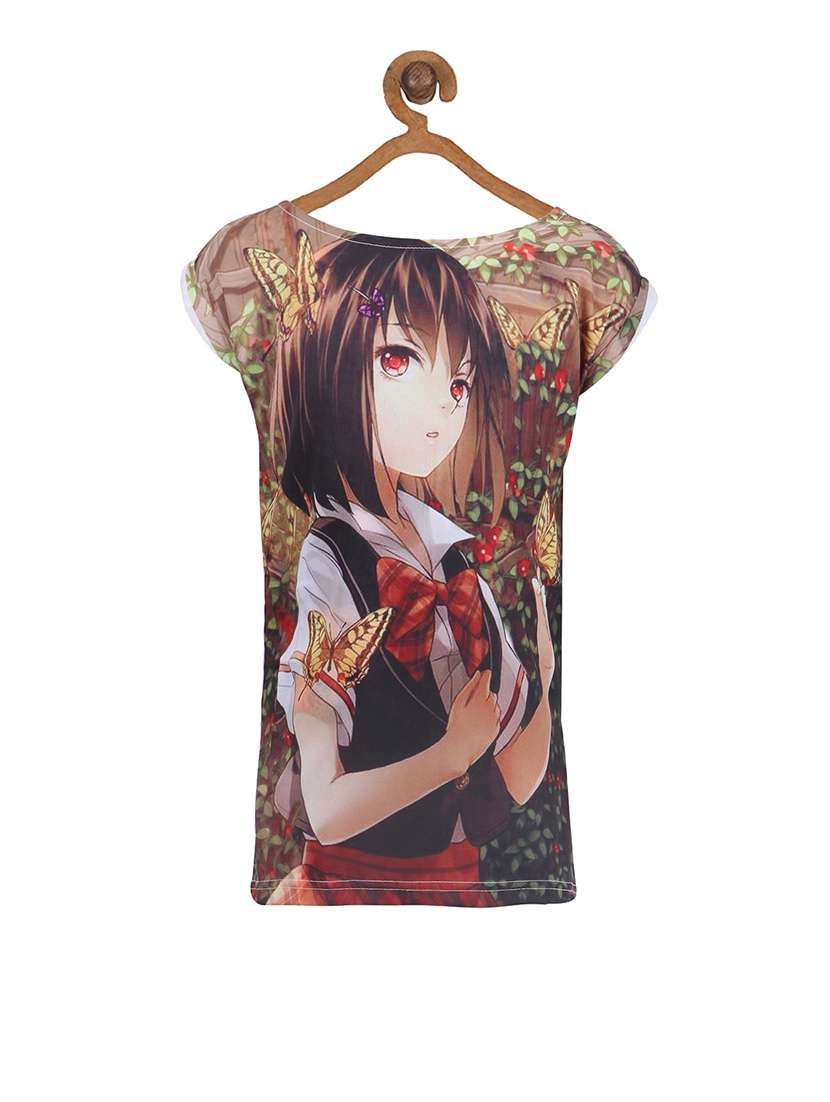 brown cotton printed regular tee