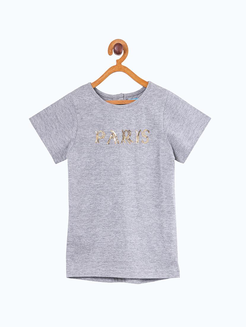 grey cotton self designed regular tee - 19488896 -  Zoom Image - 0