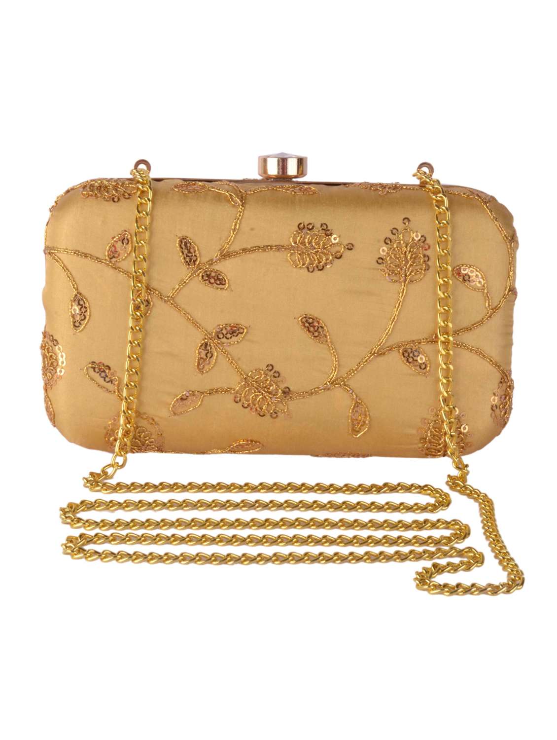 embroidered box clutch with detachable strap