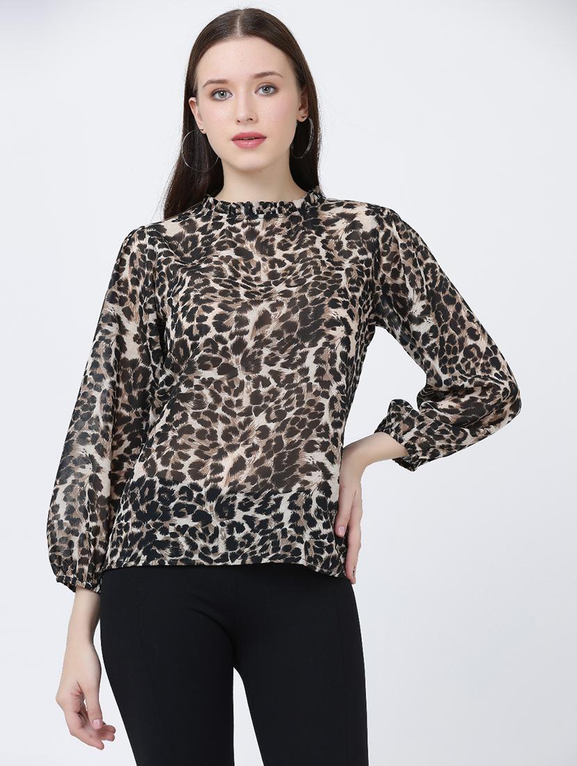 animal print georgette a line top - 19490089 - Zoom Image - 0