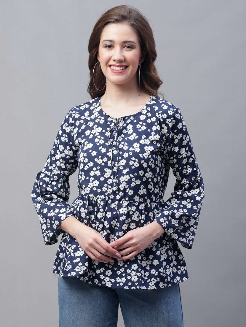 navy blue crepe a line top - 19490101 - Zoom Image - 0