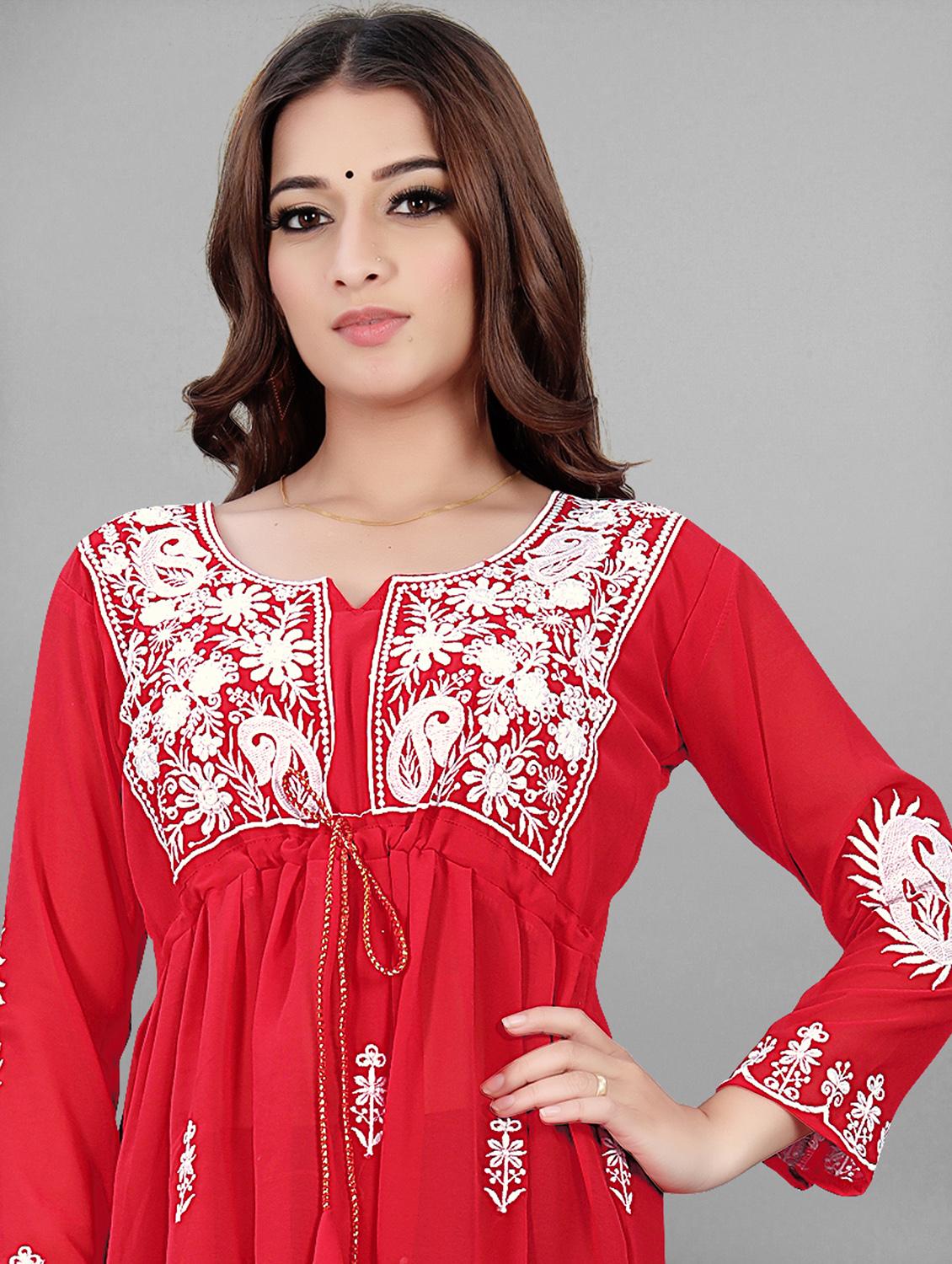 round neck chikankari a-line kurti - 19490518 - Standard Image - 3