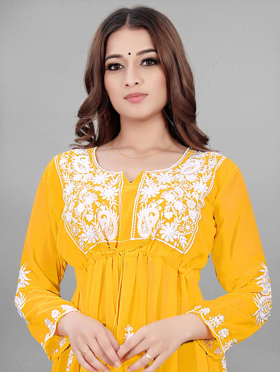 notch neck chikankari a-line kurti - 19490520 - Standard Image - 3