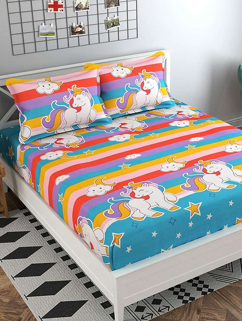 printed bed sheet with pillow cover