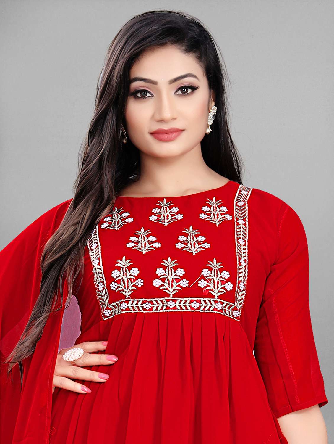 red embroidered suit set - 19492214 -  Standard Image - 3