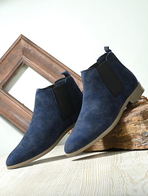 blue suede slip on boots - 19492420 - Standard Image - 0
