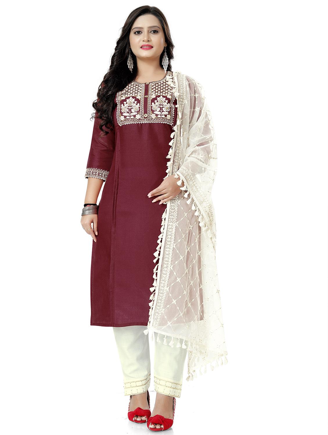 red embroidered suit set - 19492628 - Zoom Image - 0