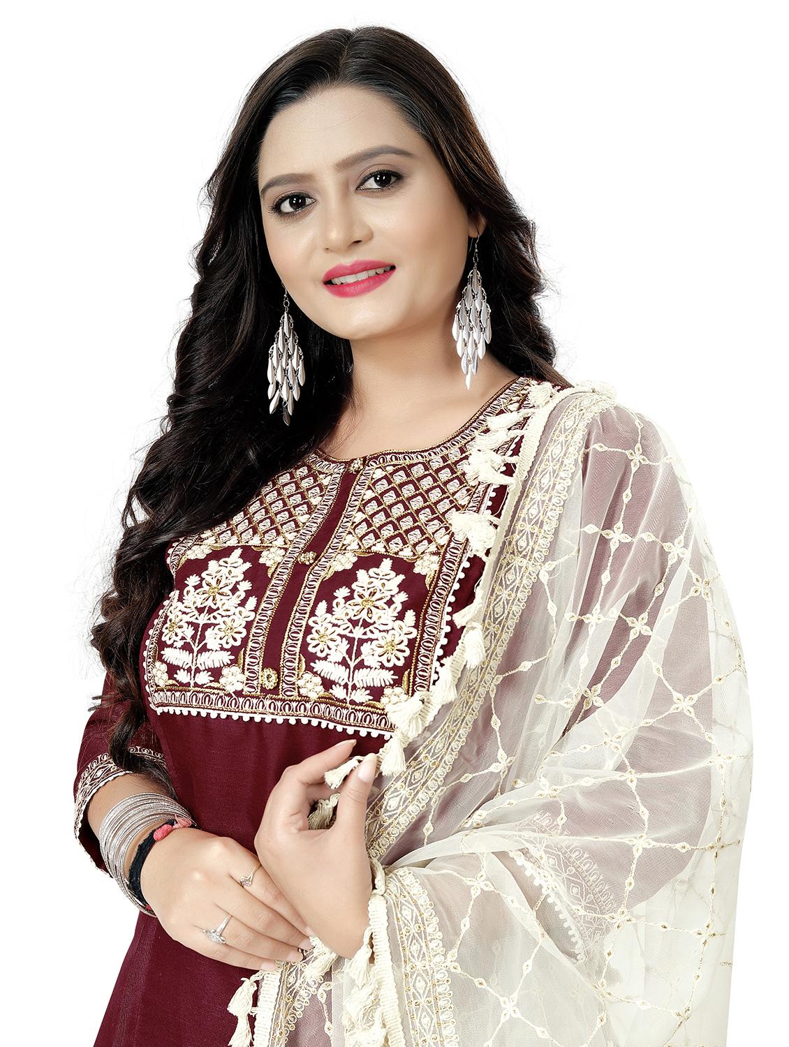 red embroidered suit set - 19492628 - Standard Image - 3