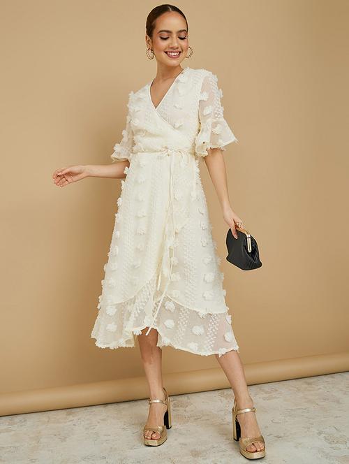 short sleeve self design wrap dress - 19492791 - Standard Image - 0