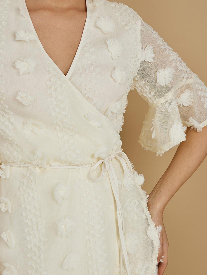 short sleeve self design wrap dress - 19492791 - Standard Image - 3