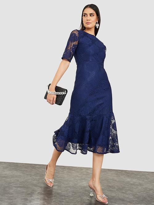 short sleeves lace insert frill hem midi dress - 19492809 - Standard Image - 0
