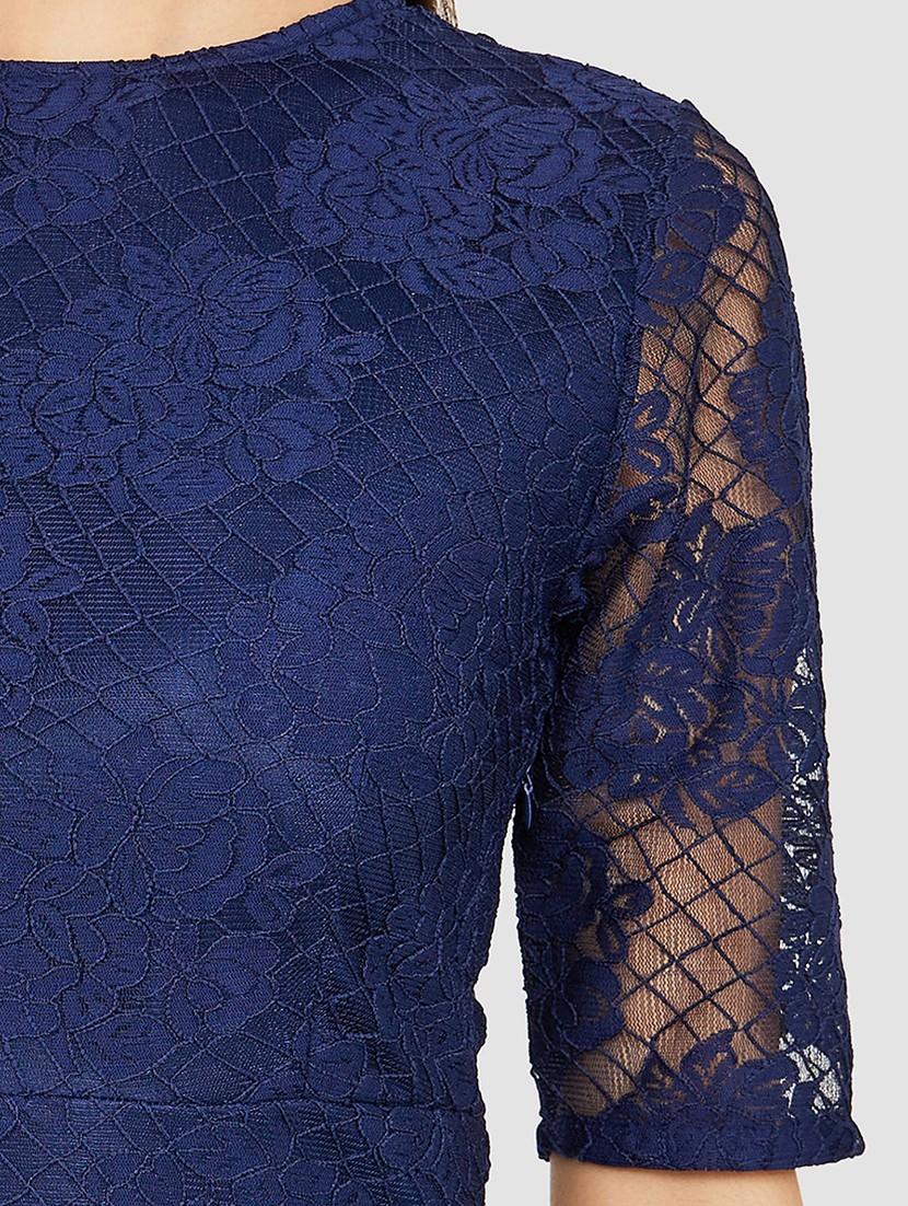 short sleeves lace insert frill hem midi dress - 19492809 - Standard Image - 3