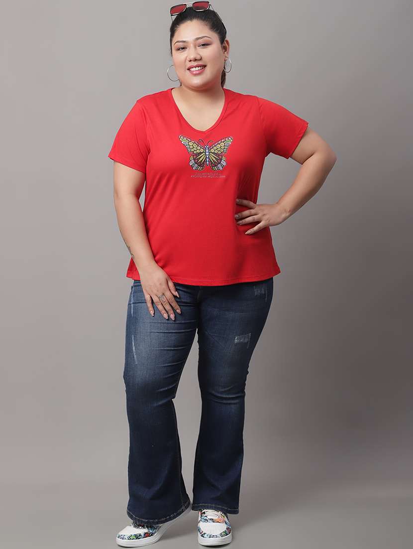 women's chest print v neck t-shirt - 19492981 -  Standard Image - 3