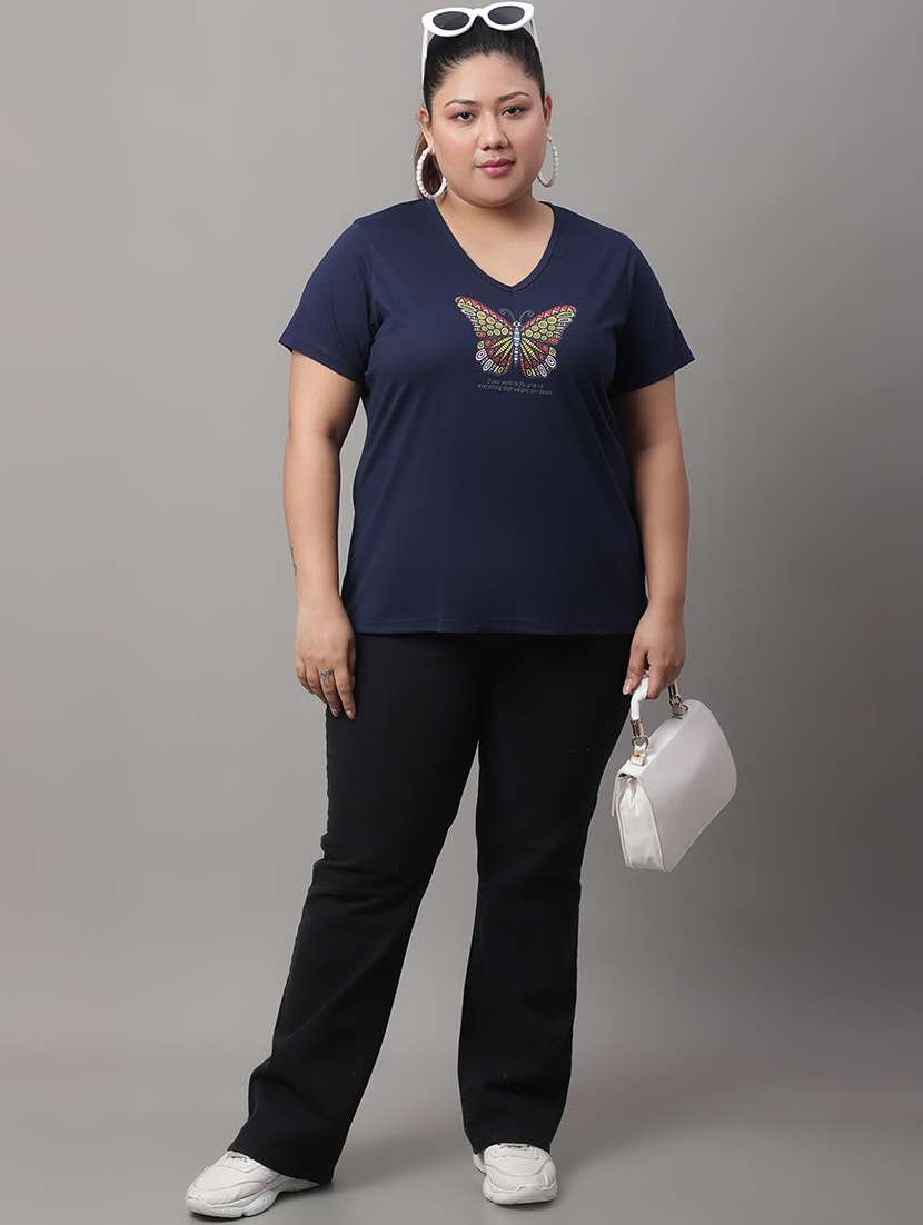 women's chest print v neck t-shirt - 19492984 -  Standard Image - 3