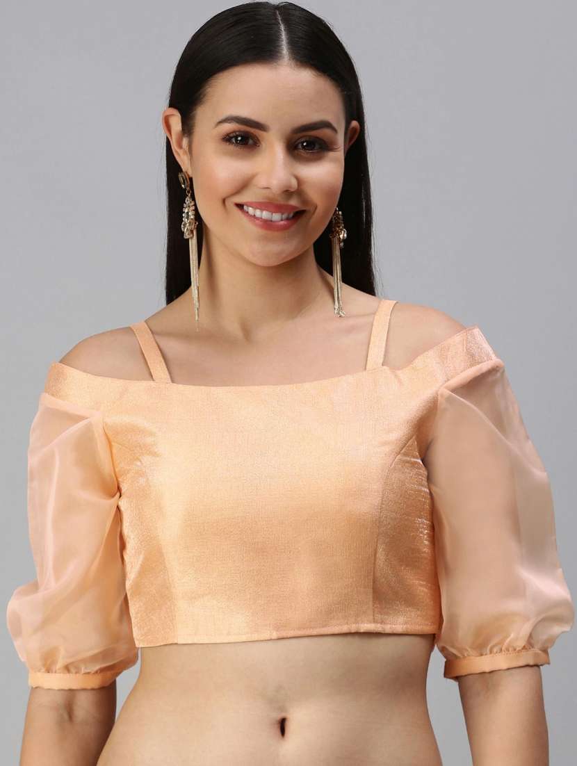 women peach solid stitched blouse