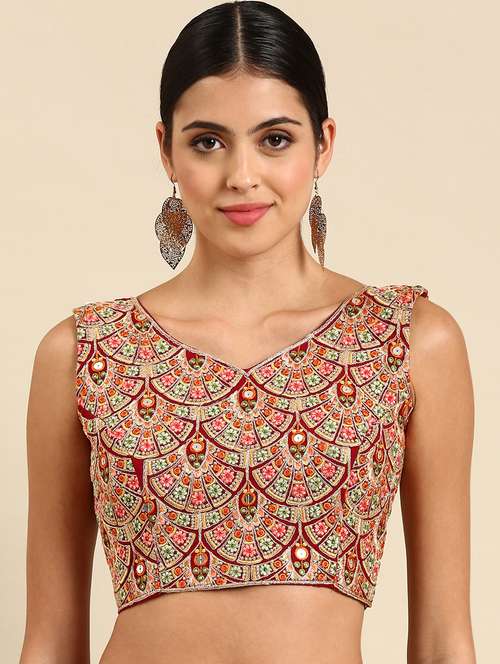 red embroidered georgette blouse - 19493918 -  Standard Image - 0