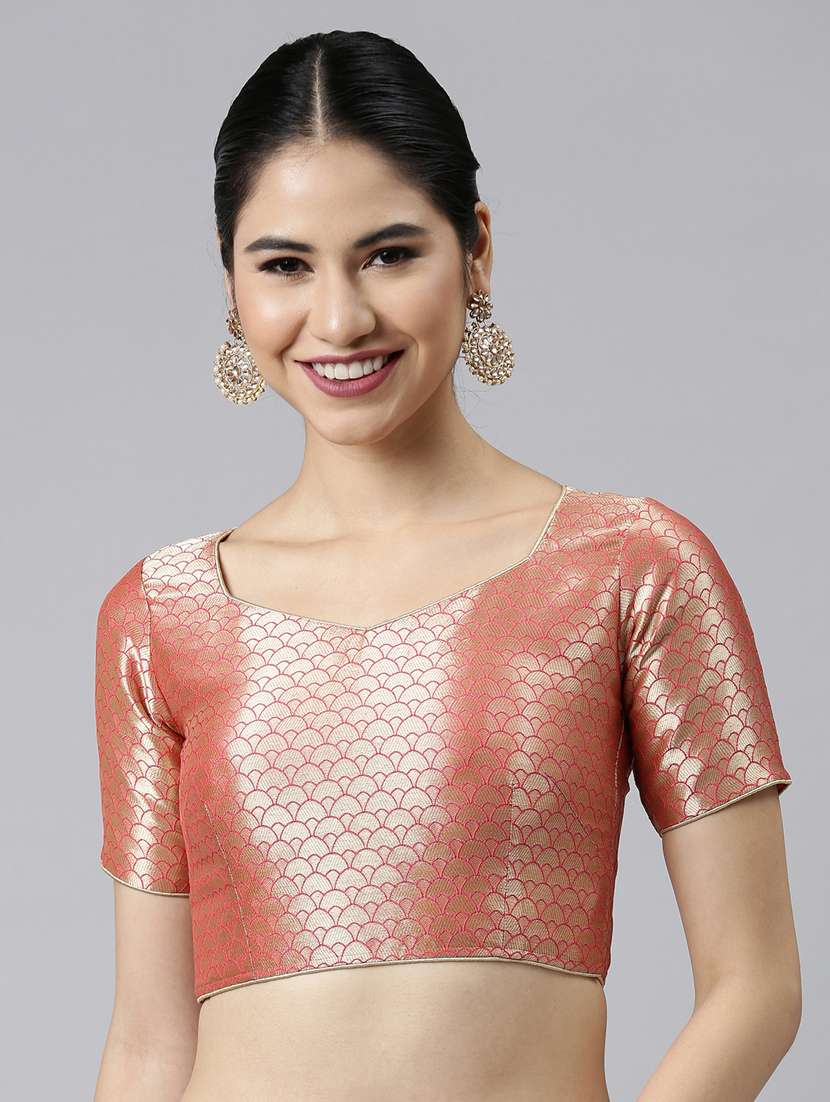 peach brocade art silk blouse