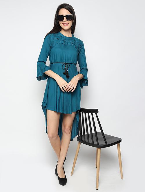 blue crepe high low dress - 19494086 -  Standard Image - 0